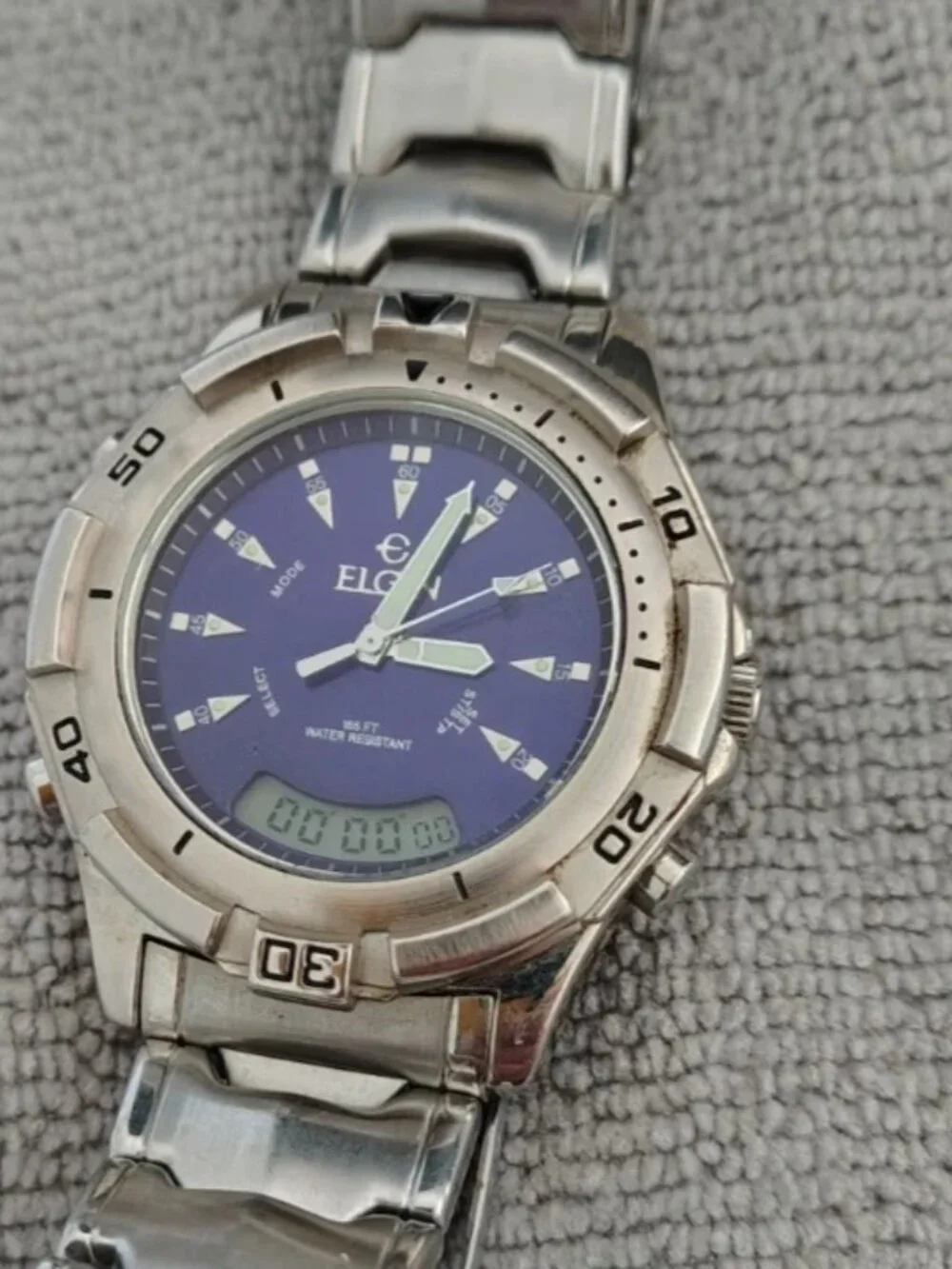 Elgin Blue Sport Watch Analog Digital Stainless Steel Water Resistant 165FT